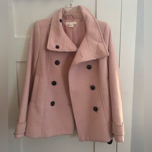 H&M pink double-breasted pea coat with black buttons